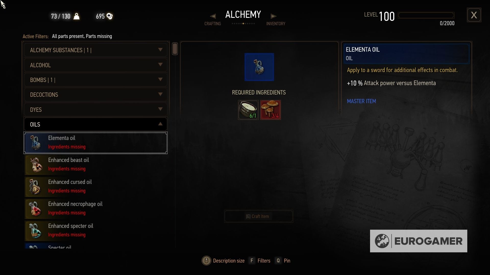 The Witcher 3 Alchemy ingredient lists How to make potions, bombs